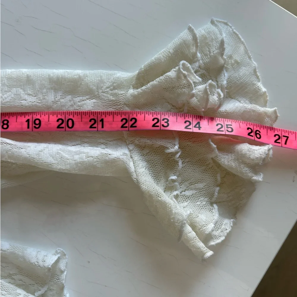 Newport News 1X Sheer Ivory Floral Lace Ruffle Blouse - Picture 6 of 6